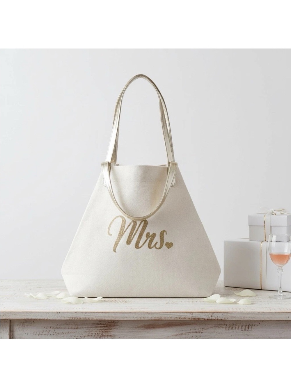 Kohl's BRIDAL HONEYMOON Canvas Tote Gold 'Mrs.' Script & Straps NEW NWI